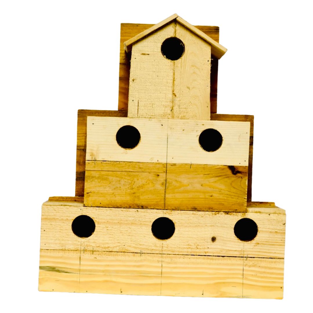 6BHK Bird House Building Style Wooden Home for 6Bird Families Premium Polished Bird Shelter for Garden Balcony